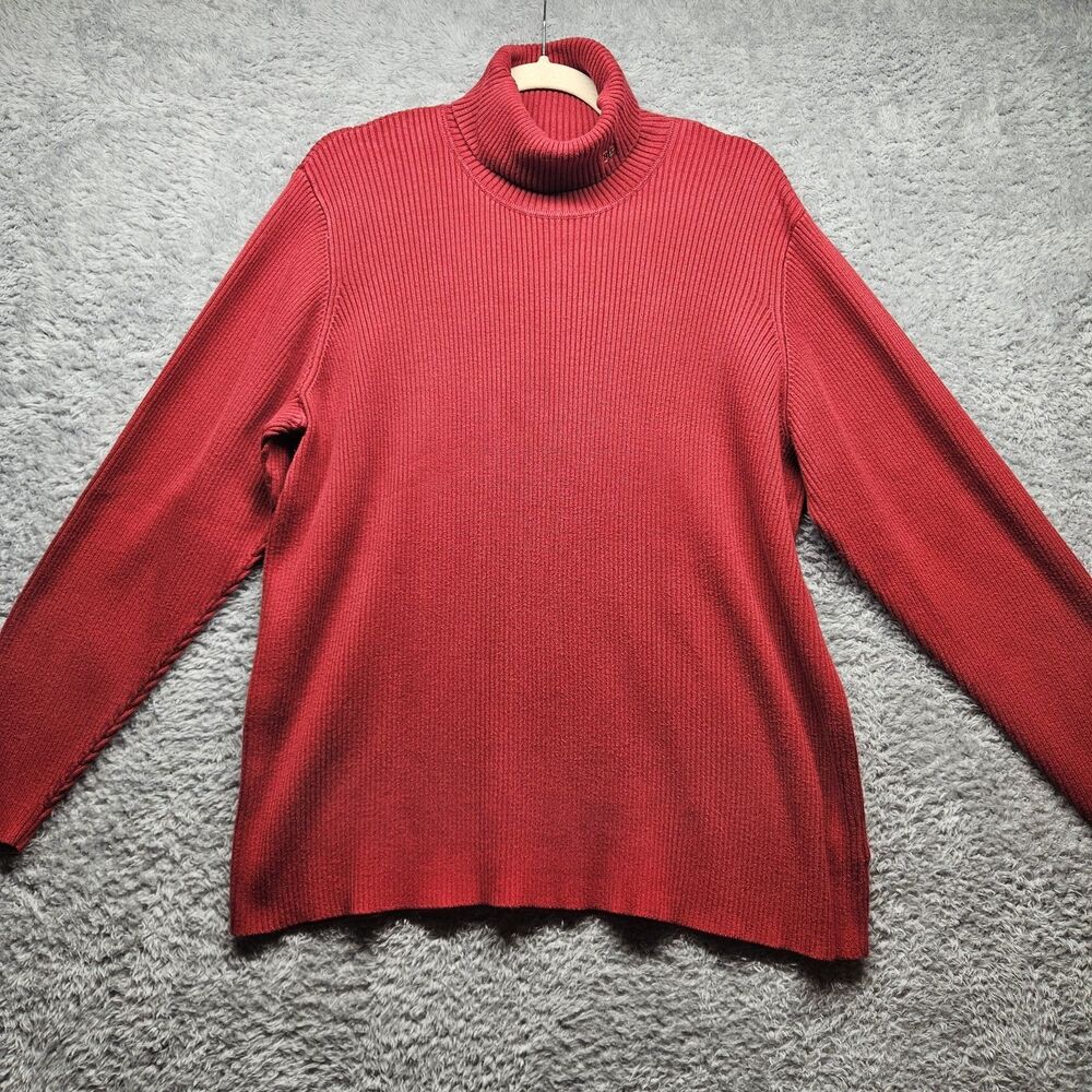 Vintage Lauren Ralph Lauren Red Turtleneck Sweater Womens Size 1X Cotton Ribbed
